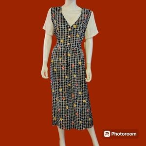 VTG ELISABETH 1980s Floral Cottage Prairie Land Girl 2Fer Shirt Dress